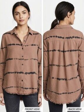 Cloth & Stone Anthropologie Tie Dye Button Down Shirt Medium Brown Fringed Hem